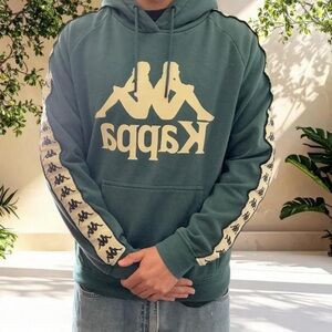 Kappa Hoodie Size Small Olive Green Logo Tape Sleeve Pullover Sweatshirt Y2K